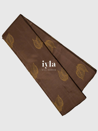 The Embellished Leaves Kanjeevaram in Deep Chocolate
