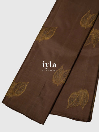 The Embellished Leaves Kanjeevaram in Deep Chocolate