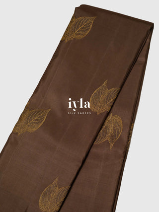 The Embellished Leaves Kanjeevaram in Deep Chocolate