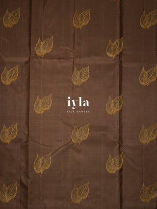 The Embellished Leaves Kanjeevaram in Deep Chocolate