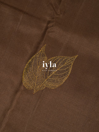 The Embellished Leaves Kanjeevaram in Deep Chocolate