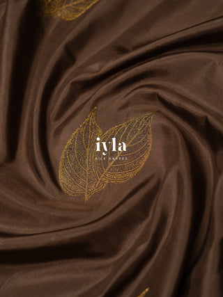 The Embellished Leaves Kanjeevaram in Deep Chocolate