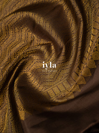 The Embellished Leaves Kanjeevaram in Deep Chocolate