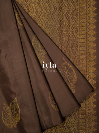 The Embellished Leaves Kanjeevaram in Deep Chocolate