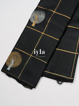 The Embellished Tree Kanjeevaram in Obsidian Black