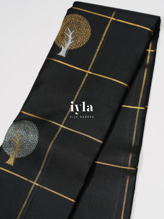 The Embellished Tree Kanjeevaram in Obsidian Black