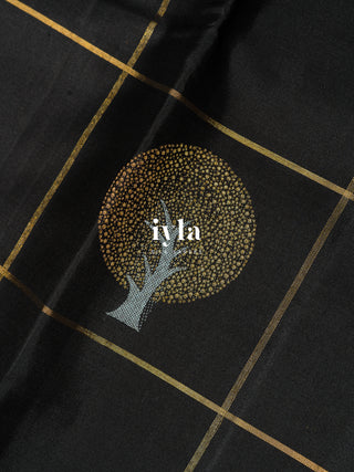 The Embellished Tree Kanjeevaram in Obsidian Black