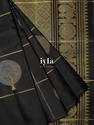 The Embellished Tree Kanjeevaram in Obsidian Black