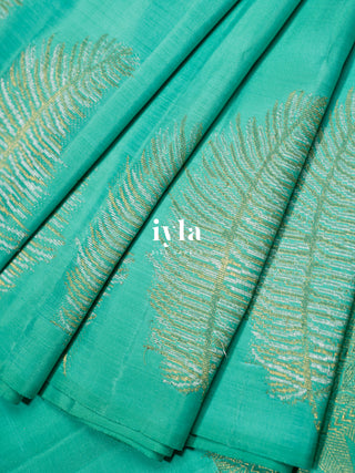 The Palm Foliage Kanjeevaram in Sea Foam Green