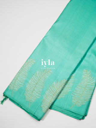 The Palm Foliage Kanjeevaram in Sea Foam Green