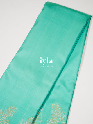 The Palm Foliage Kanjeevaram in Sea Foam Green