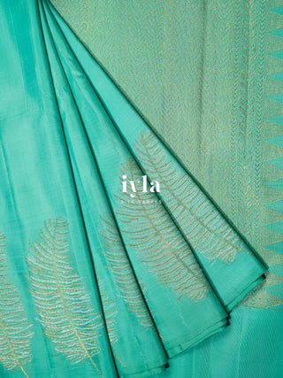 The Palm Foliage Kanjeevaram in Sea Foam Green
