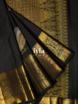 The Bird Enchantment Kanjeevaram in Obsidian Black