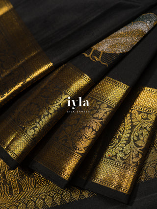 The Bird Enchantment Kanjeevaram in Obsidian Black