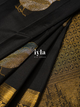 The Bird Enchantment Kanjeevaram in Obsidian Black