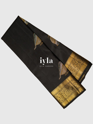 The Bird Enchantment Kanjeevaram in Obsidian Black