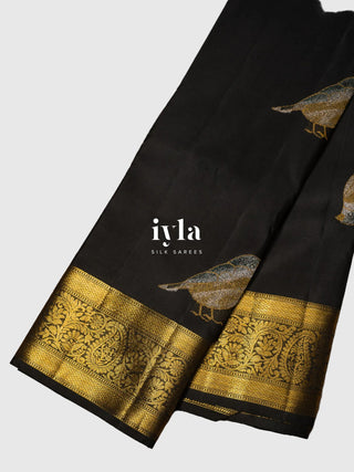 The Bird Enchantment Kanjeevaram in Obsidian Black