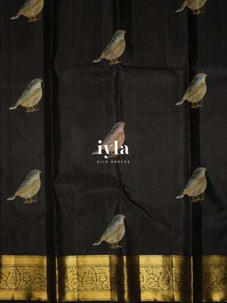 The Bird Enchantment Kanjeevaram in Obsidian Black