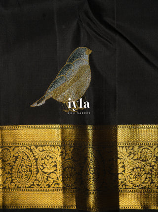 The Bird Enchantment Kanjeevaram in Obsidian Black