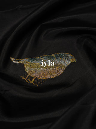 The Bird Enchantment Kanjeevaram in Obsidian Black