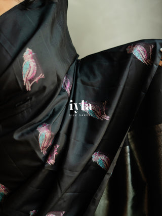 The Black Twilight Finch Kanjeevaram in Pure Silver
