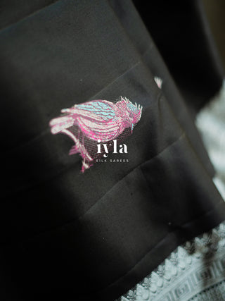 The Black Twilight Finch Kanjeevaram in Pure Silver