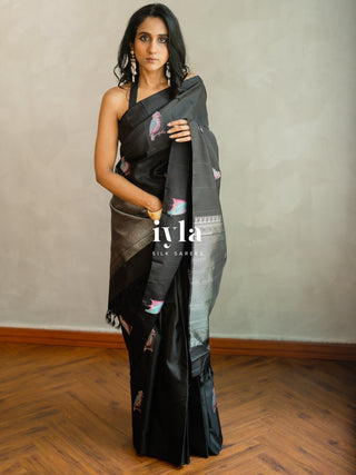 The Black Twilight Finch Kanjeevaram in Pure Silver