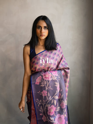 The Midnight Blue Floral Bloom Kanjeevaram