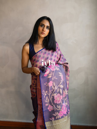 The Midnight Blue Floral Bloom Kanjeevaram