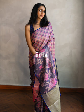 The Midnight Blue Floral Bloom Kanjeevaram