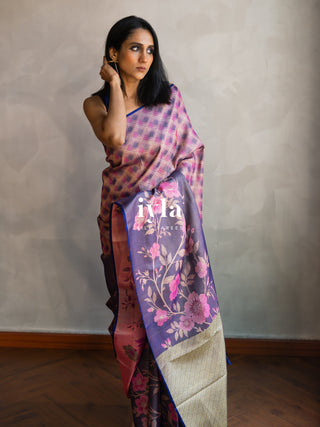 The Midnight Blue Floral Bloom Kanjeevaram