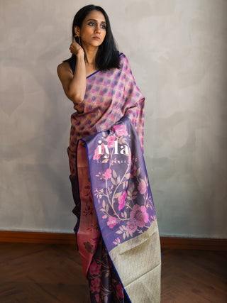 The Midnight Blue Floral Bloom Kanjeevaram