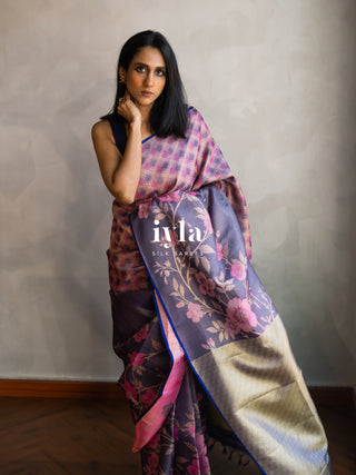 The Midnight Blue Floral Bloom Kanjeevaram