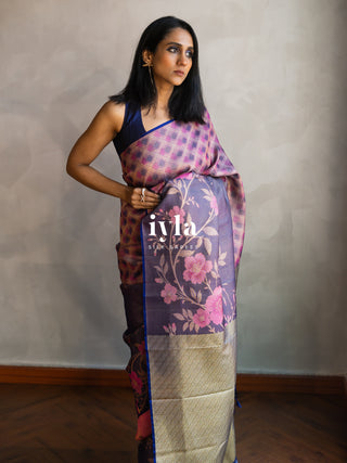 The Midnight Blue Floral Bloom Kanjeevaram