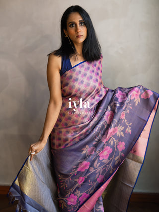 The Midnight Blue Floral Bloom Kanjeevaram