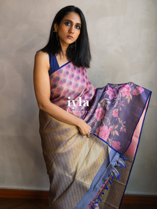 The Midnight Blue Floral Bloom Kanjeevaram