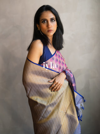 The Midnight Blue Floral Bloom Kanjeevaram