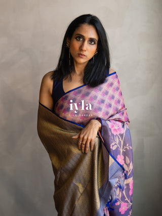 The Midnight Blue Floral Bloom Kanjeevaram