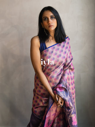 The Midnight Blue Floral Bloom Kanjeevaram