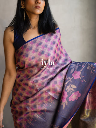 The Midnight Blue Floral Bloom Kanjeevaram