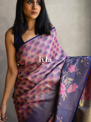 The Midnight Blue Floral Bloom Kanjeevaram