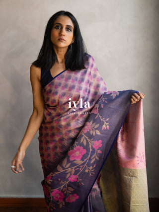 The Midnight Blue Floral Bloom Kanjeevaram