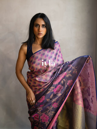 The Midnight Blue Floral Bloom Kanjeevaram