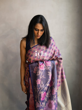 The Midnight Blue Floral Bloom Kanjeevaram