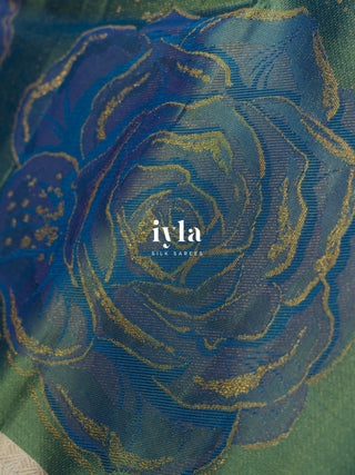 The Forest Green Damask Bloom Kanjeevaram