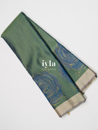 The Forest Green Damask Bloom Kanjeevaram