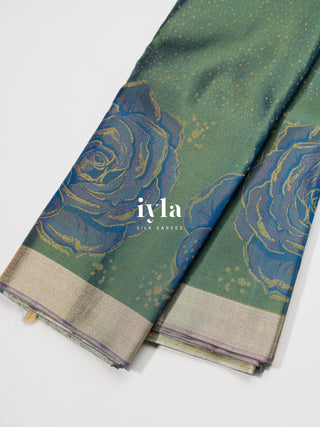 The Forest Green Damask Bloom Kanjeevaram