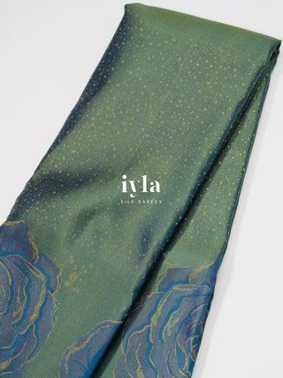 The Forest Green Damask Bloom Kanjeevaram