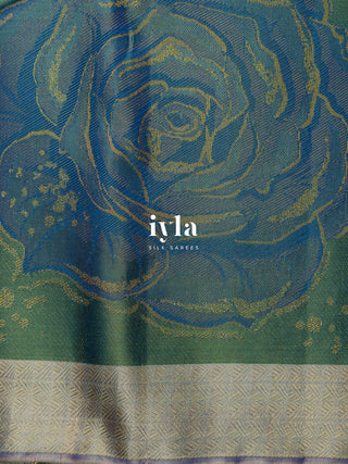 The Forest Green Damask Bloom Kanjeevaram