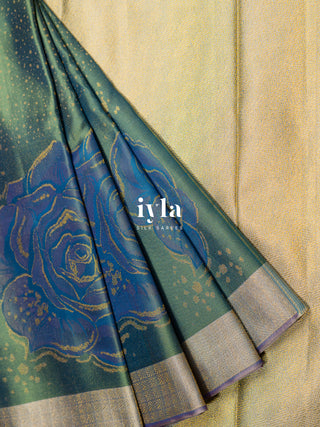 The Forest Green Damask Bloom Kanjeevaram